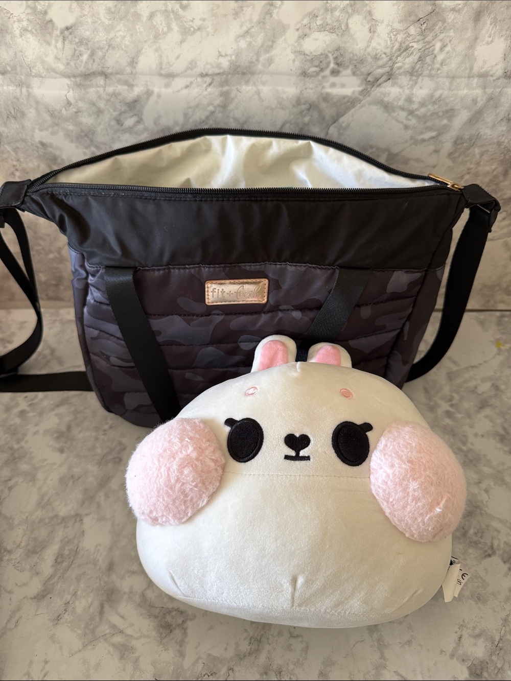 Fit and fresh Lunch bagBlack Camouflage Quilted Crossbody Bag and plushy